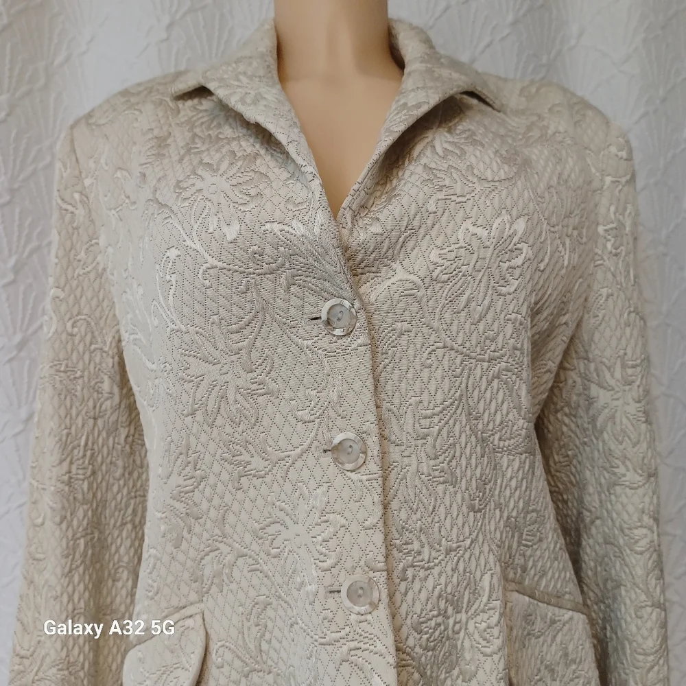 Rena Rowan Women Size 16 Cream Floral Textured Blazer Jackets